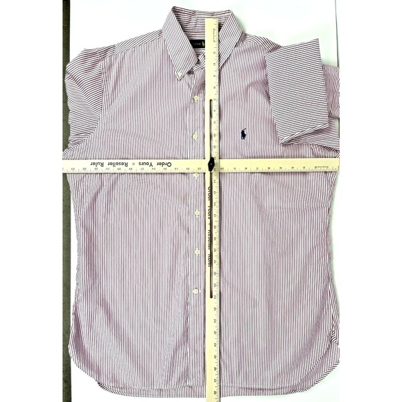 Ralph Lauren Fitted Button Down Shirt Red & Navy Blue Pinstripe Men's 16.5 34/35 - Picture 6 of 8